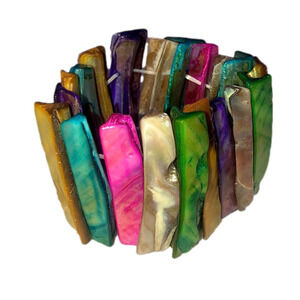 VTG Mother of Pearl Rainbow Multi Colour Dyed Stick Stretch Bracelet 6” - 9”
